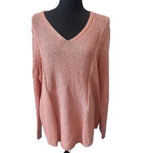 Chico’s Women’s‎ Size 3 Peach Sequin Cotton‑Blend V‑Neck Pullover Sweater